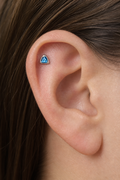 Blue CZ ASTM F136 Titanium Flat Back - Silver, Threadless, 16G, 1.2 x 8+4 mm — wearing view four (P-FB-0108-S01)