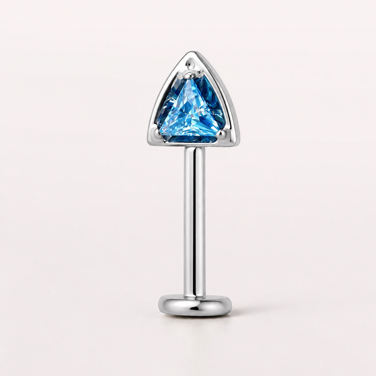 Blue CZ ASTM F136 Titanium Flat Back - Silver, Threadless, 16G, 1.2 x 8+4 mm — primary product image (P-FB-0108-S01)