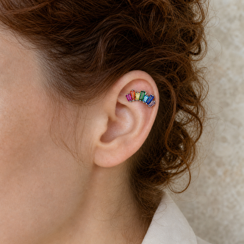 ASTM F136 Titanium Flat Back - Silver, Threadless, 20G, 0.8 x 6+4 mm — wearing view two (P-FB-0109-S01)