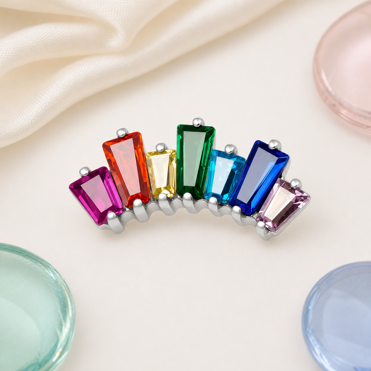 ASTM F136 Titanium Flat Back - Silver, Threadless, 20G, 0.8 x 6+4 mm — styled flat lay (P-FB-0109-S01)
