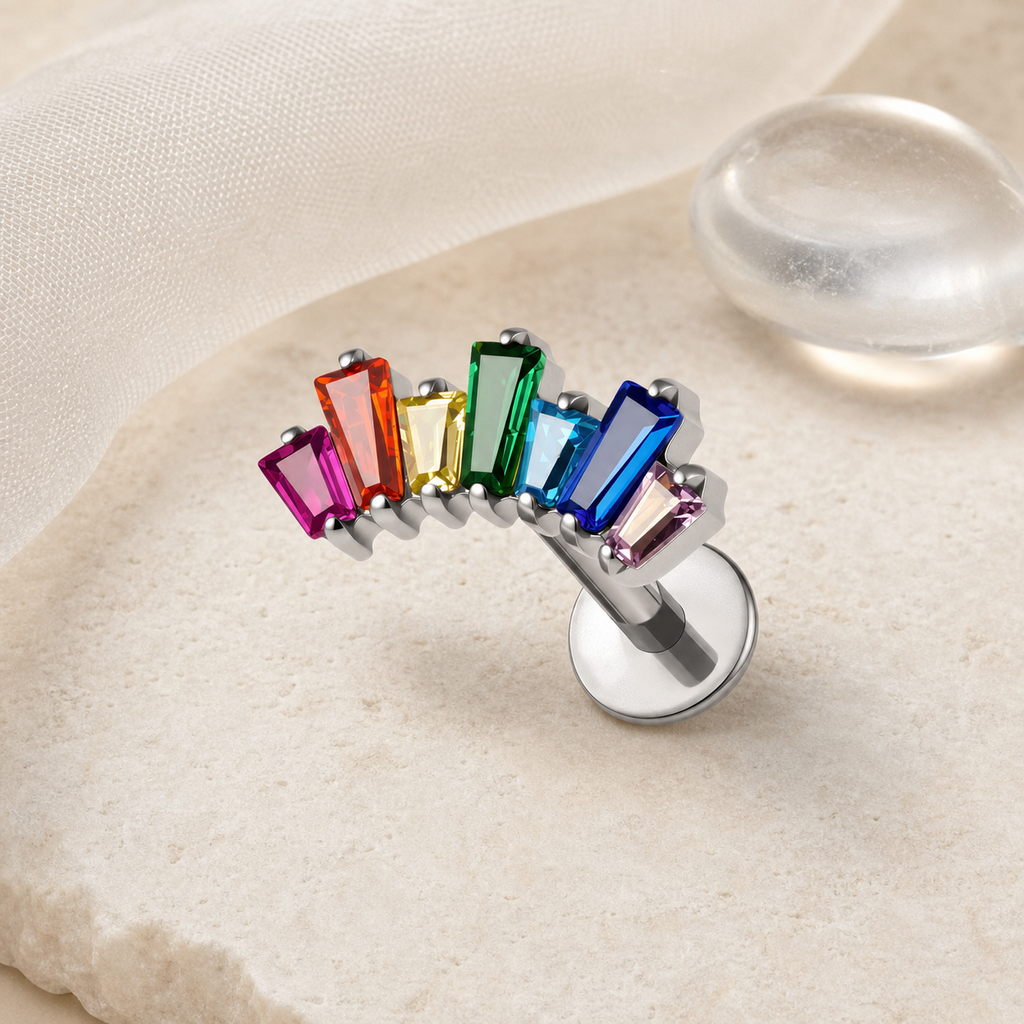 ASTM F136 Titanium Flat Back - Silver, Threadless, 20G, 0.8 x 6+4 mm — styled flat lay (P-FB-0109-S01)