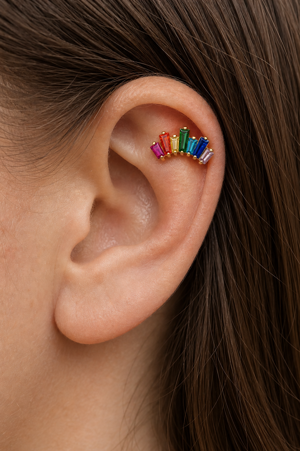 ASTM F136 Titanium Flat Back - Gold, Threadless, 20G, 0.8 x 6+4 mm — wearing view four (P-FB-0110-G01)