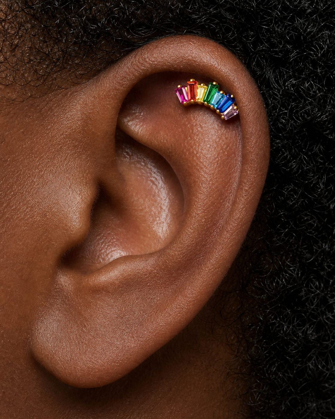 ASTM F136 Titanium Flat Back - Gold, Threadless, 20G, 0.8 x 6+4 mm — wearing view two (P-FB-0110-G01)