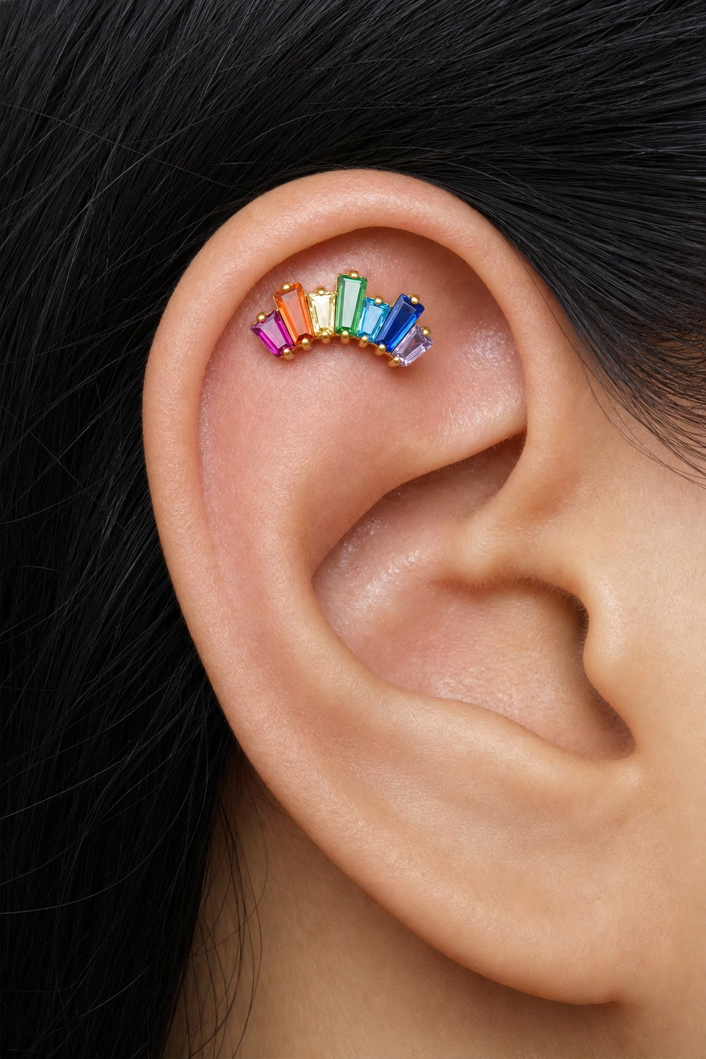 ASTM F136 Titanium Flat Back - Gold, Threadless, 20G, 0.8 x 6+4 mm — wearing view three (P-FB-0110-G01)