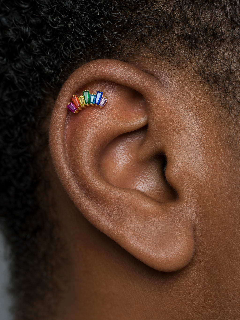 ASTM F136 Titanium Flat Back - Gold, Threadless, 20G, 0.8 x 6+4 mm — wearing view five (P-FB-0110-G01)