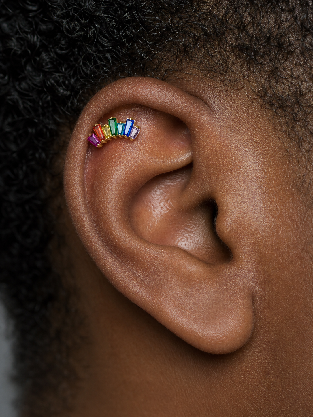 ASTM F136 Titanium Flat Back - Gold, Threadless, 20G, 0.8 x 6+4 mm — wearing view five (P-FB-0110-G01)