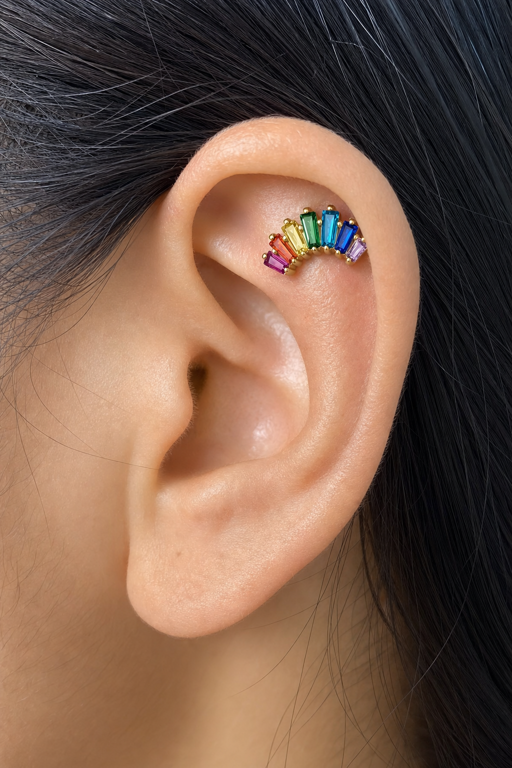 ASTM F136 Titanium Flat Back - Gold, Threadless, 20G, 0.8 x 6+4 mm — wearing view six (P-FB-0110-G01)