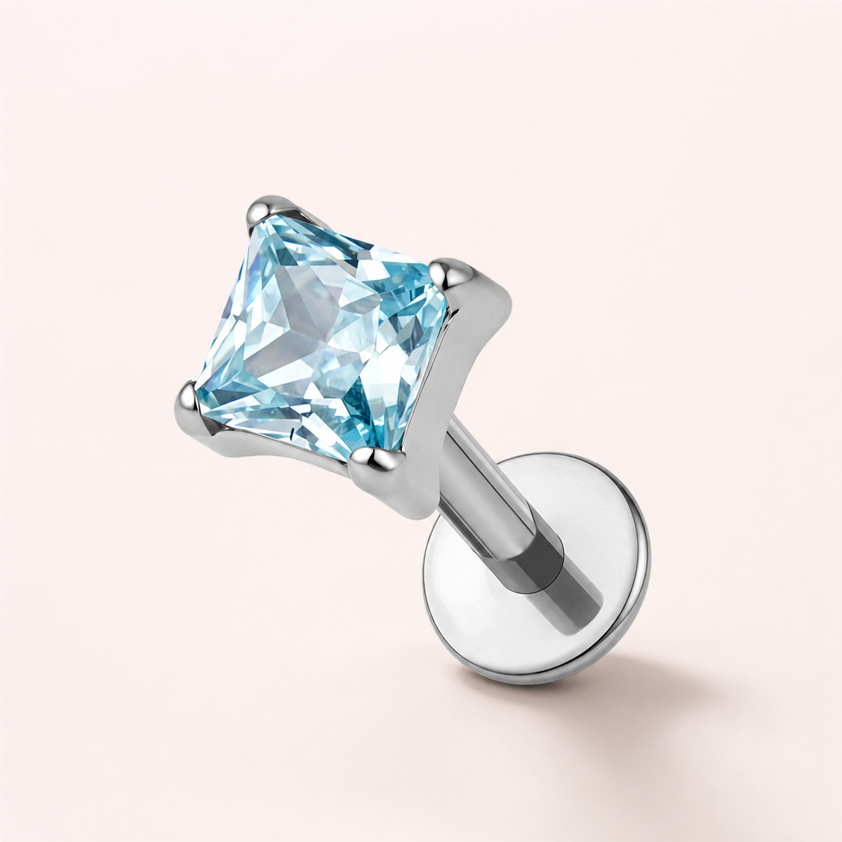 Light Blue ASTM F136 Titanium Flat Back - Silver, Threadless, 20G, 0.8 x 6+2.5+3 mm — primary product image (P-FB-0111-S01)