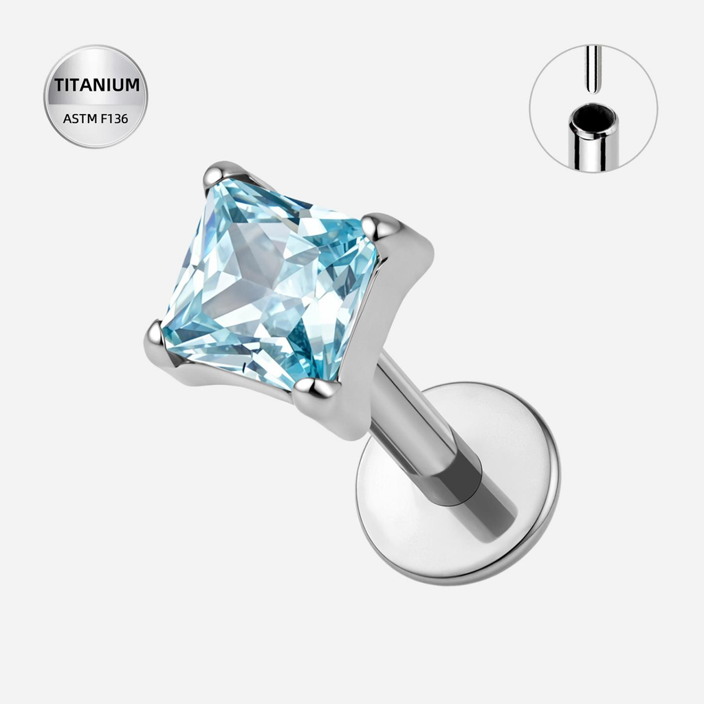 Light Blue ASTM F136 Titanium Flat Back - Silver, Threadless, 20G, 0.8 x 6+2.5+3 mm — product detail views (P-FB-0111-S01)