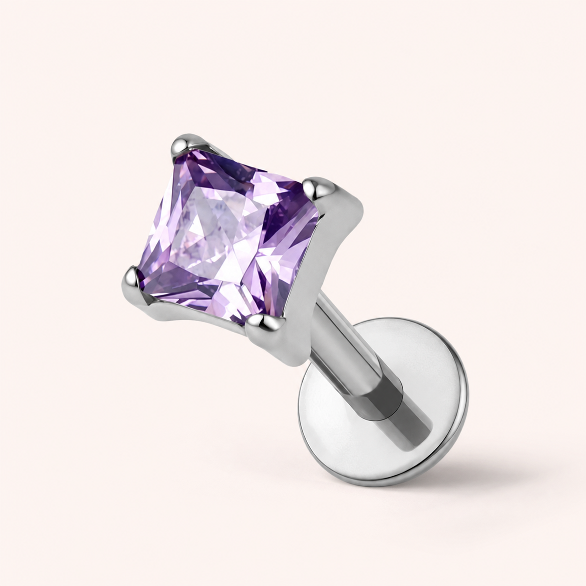 Light Purple ASTM F136 Titanium Flat Back - Silver, Threadless, 20G, 0.8 x 6+2.5+3 mm — primary product image (P-FB-0112-S01)