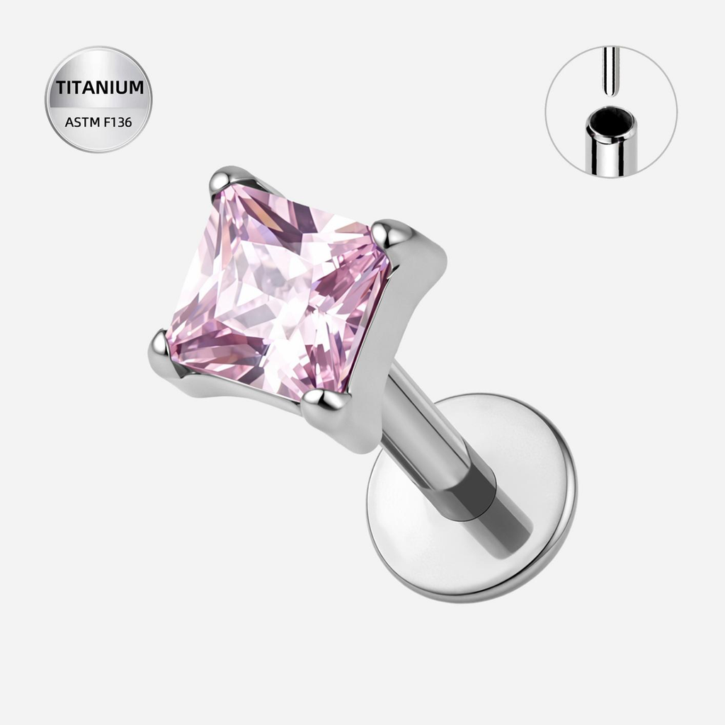 pink ASTM F136 Titanium Flat Back - Silver, Threadless, 20G, 0.8 x 6+2.5+3 mm — product detail views (P-FB-0113-S01)