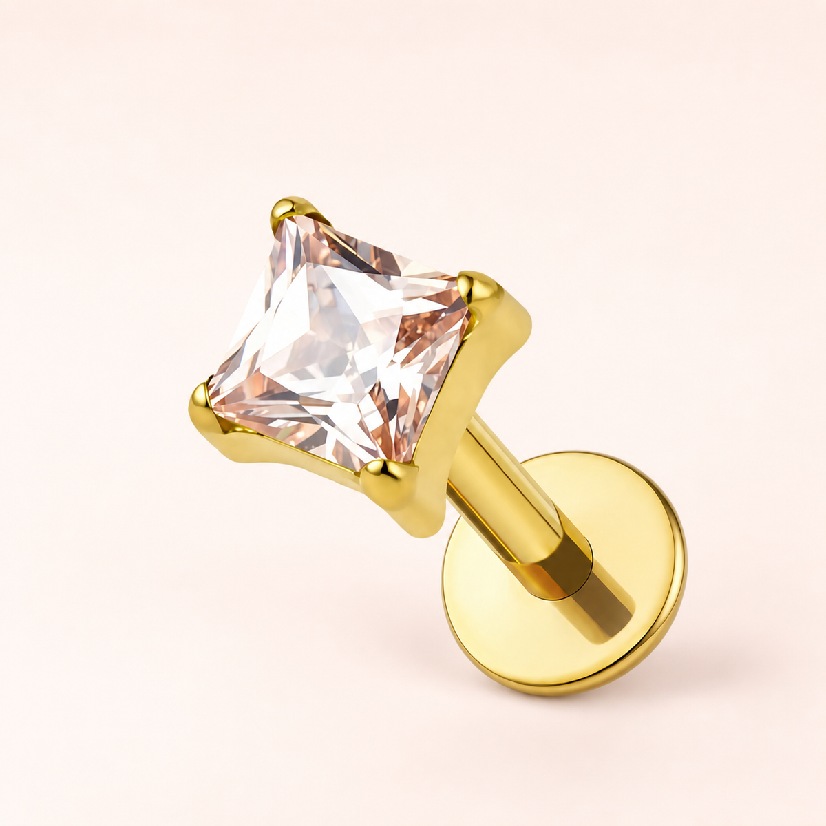 Champagne ASTM F136 Titanium Flat Back - Gold, Threadless, 20G, 0.8 x 6+2.5+3 mm — primary product image (P-FB-0114-G01)