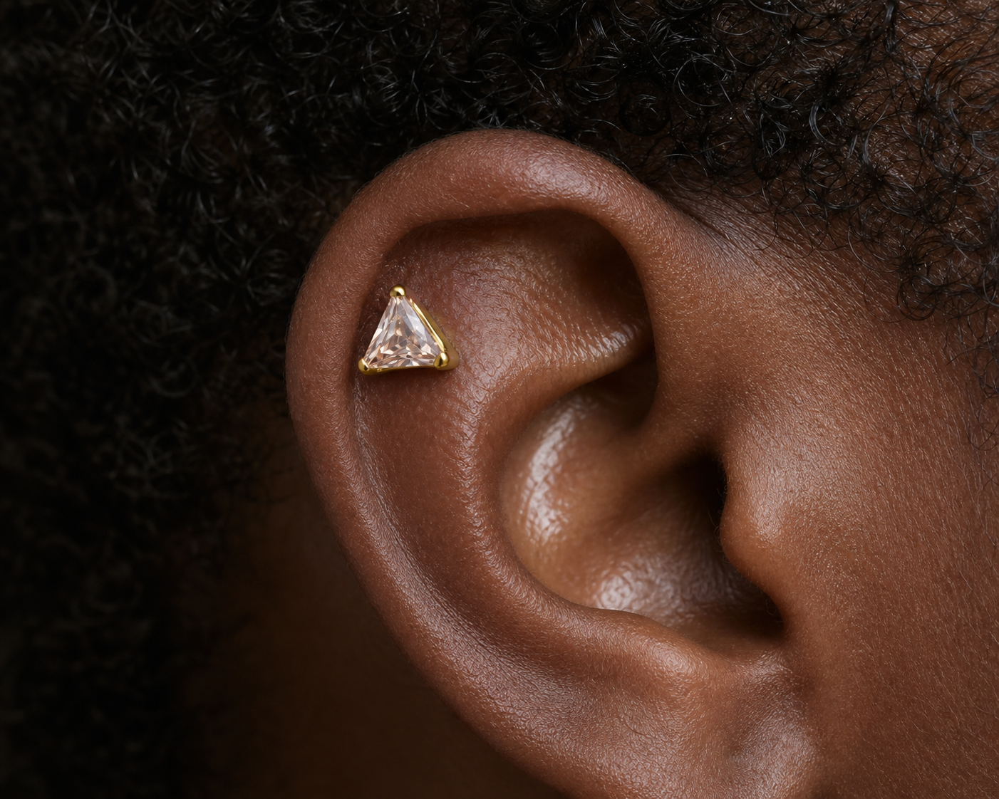 Champagne ASTM F136 Titanium Flat Back - Gold, Threadless, 20G, 0.8 x 6+2.5+3 mm — wearing view two (P-FB-0114-G01)