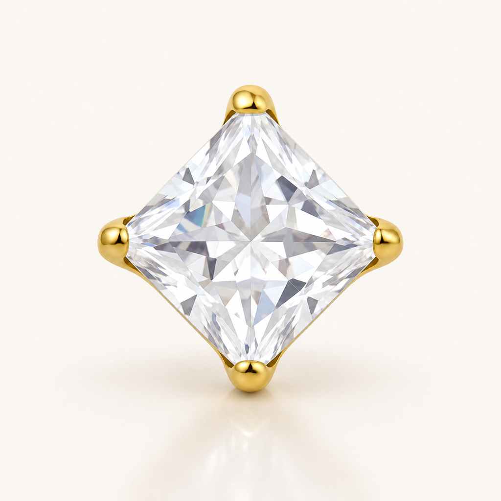 Clear CZ ASTM F136 Titanium Flat Back - Gold, Threadless, 20G, 0.8 x 6+2.5+3 mm — primary product image (P-FB-0115-G01)