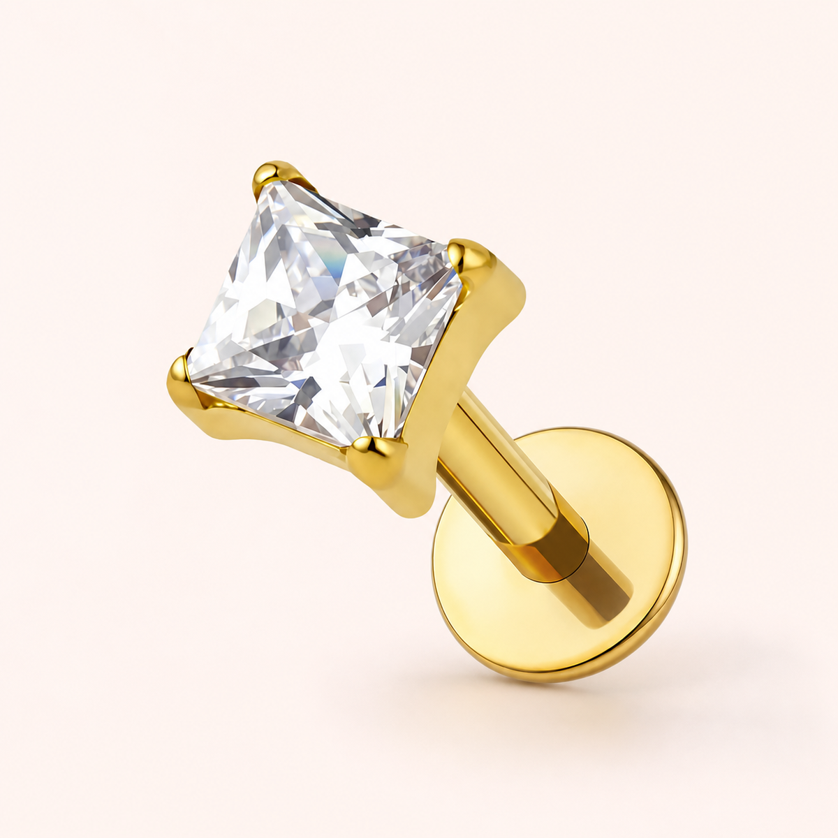 Clear CZ ASTM F136 Titanium Flat Back - Gold, Threadless, 20G, 0.8 x 6+2.5+3 mm — primary product image (P-FB-0115-G01)