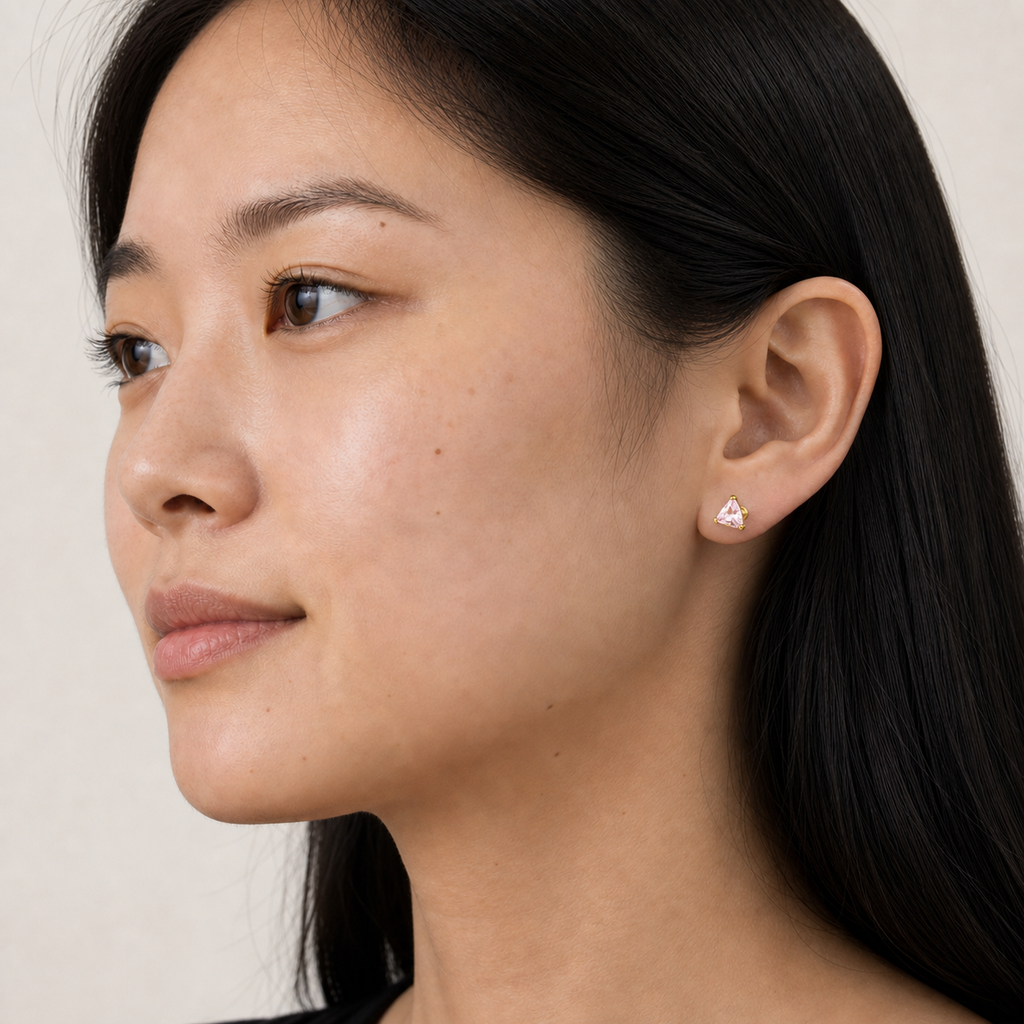 pink ASTM F136 Titanium Flat Back - Gold, Threadless, 20G, 0.8 x 6+2.5+3 mm — wearing view three (P-FB-0116-G01)