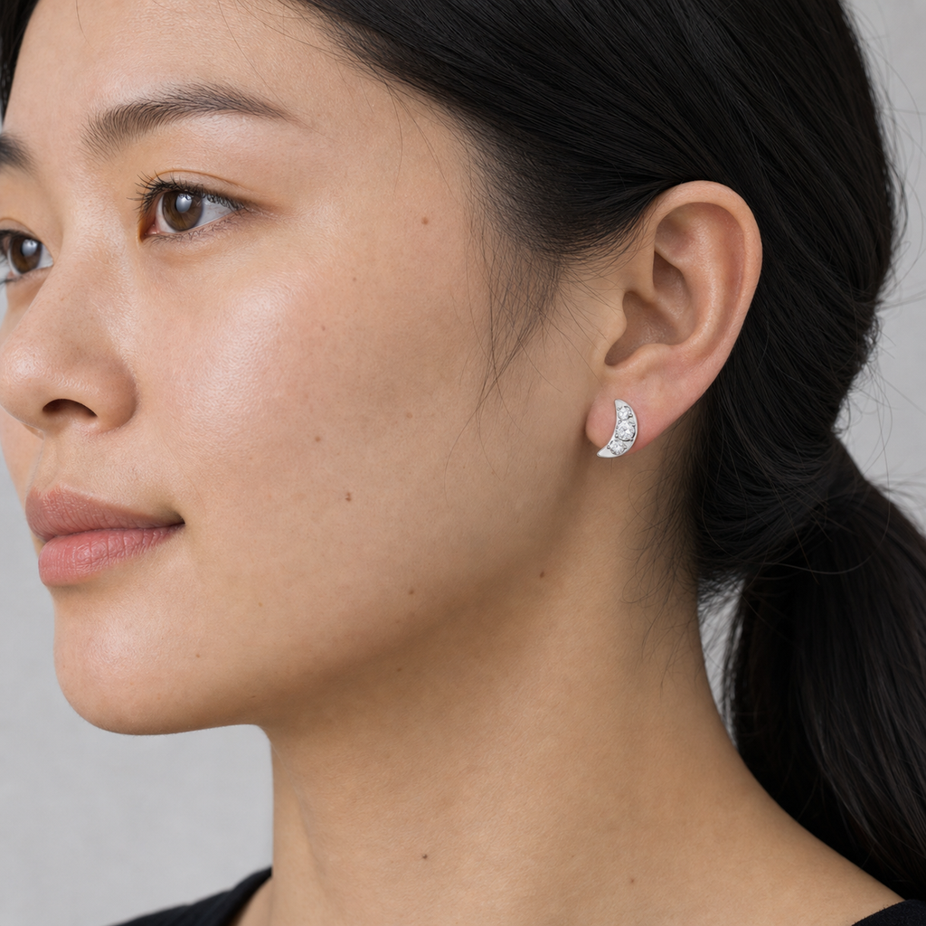 Clear CZ ASTM F136 Titanium Flat Back - Silver, Internally Threaded, 16G, 1.2 x 6+4 mm — wearing view three (P-FB-0118-S01)
