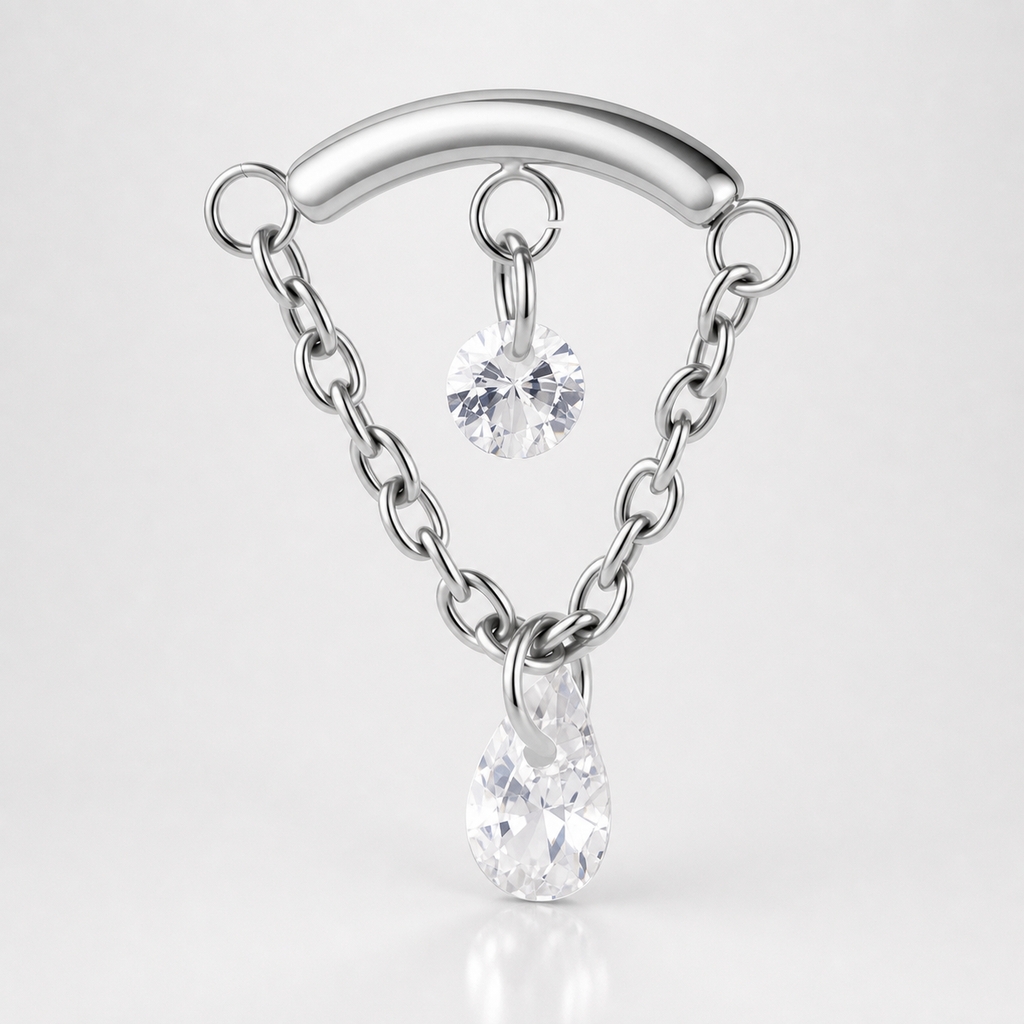 Clear CZ ASTM F136 Titanium Flat Back - Silver, Internally Threaded, 16G, 1.2 x 6+8+4 mm — primary product image (P-FB-0119-S01)