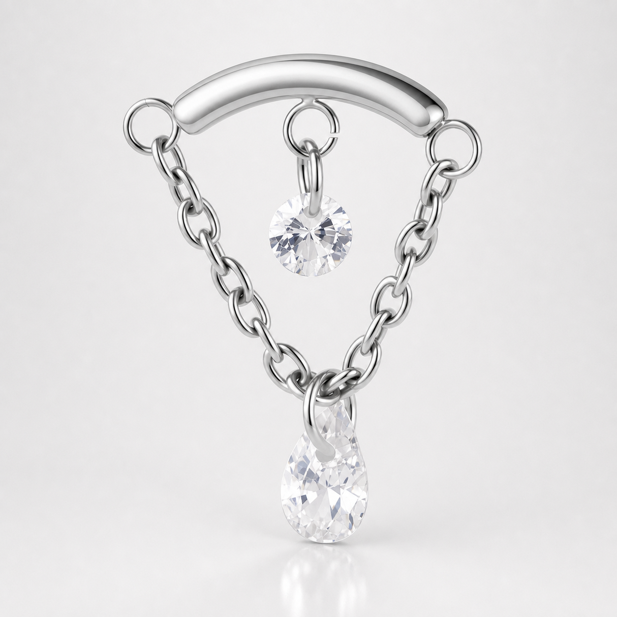 Clear CZ ASTM F136 Titanium Flat Back - Silver, Internally Threaded, 16G, 1.2 x 6+8+4 mm — primary product image (P-FB-0119-S01)