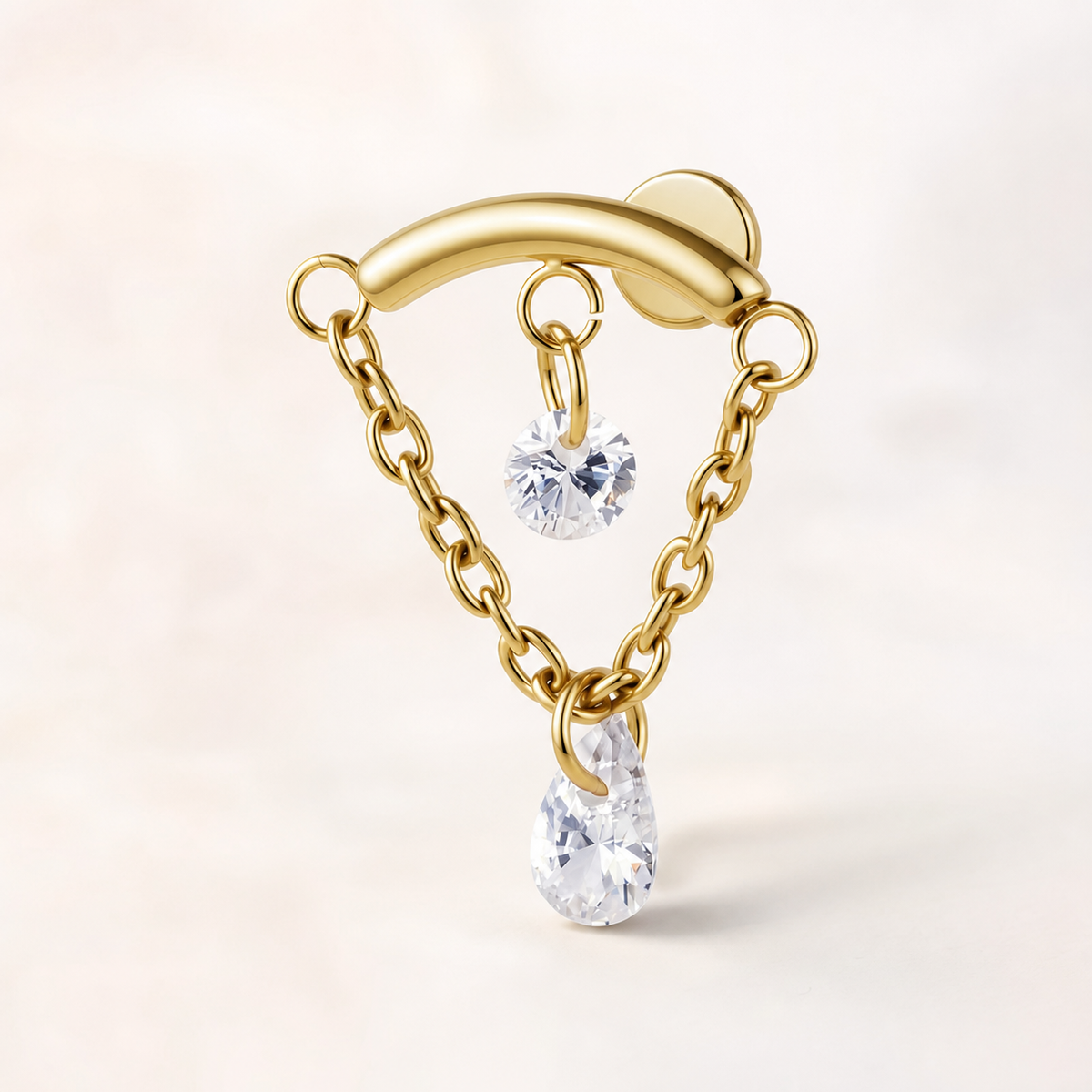Clear CZ ASTM F136 Titanium Flat Back - Gold, Internally Threaded, 16G, 1.2 x 6+8+4 mm — primary product image (P-FB-0120-G01)