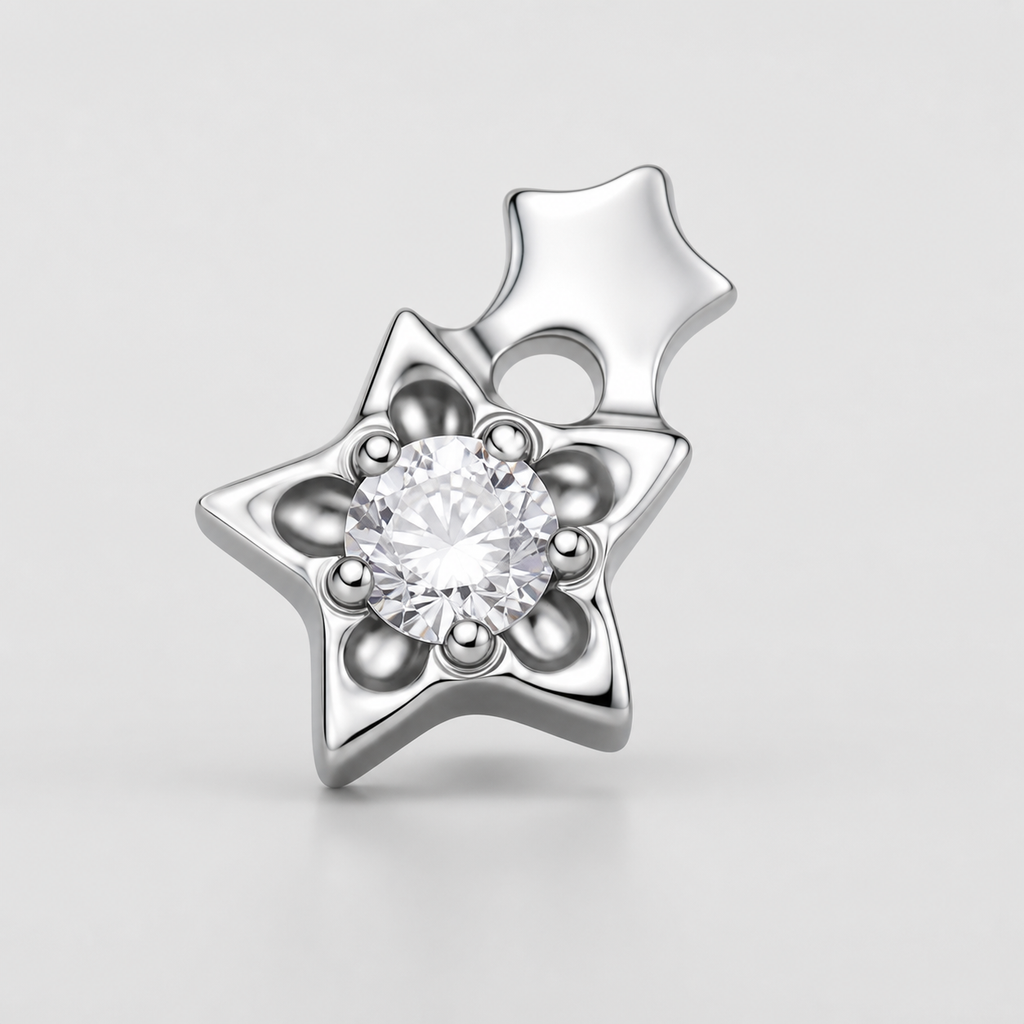 Clear CZ ASTM F136 Titanium Flat Back - Silver, Threadless, 16G, 1.2 x 6+4 mm — primary product image (P-FB-0121-S01)