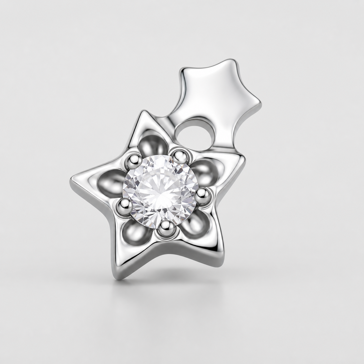 Clear CZ ASTM F136 Titanium Flat Back - Silver, Threadless, 16G, 1.2 x 6+4 mm — primary product image (P-FB-0121-S01)