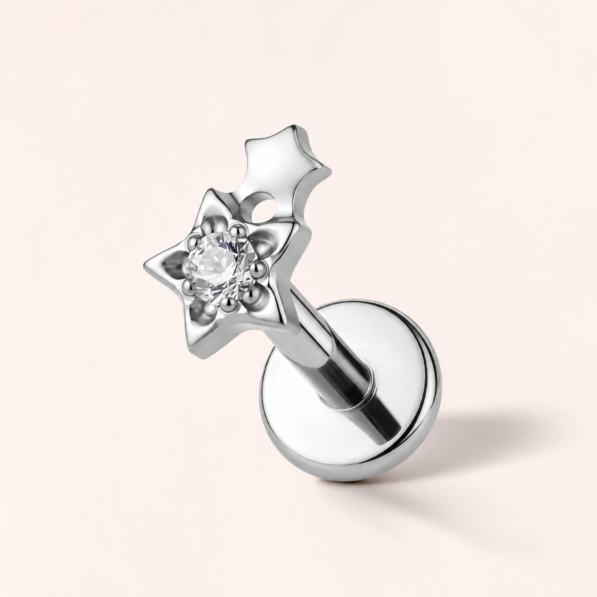 Clear CZ ASTM F136 Titanium Flat Back - Silver, Threadless, 16G, 1.2 x 6+4 mm — primary product image (P-FB-0121-S01)