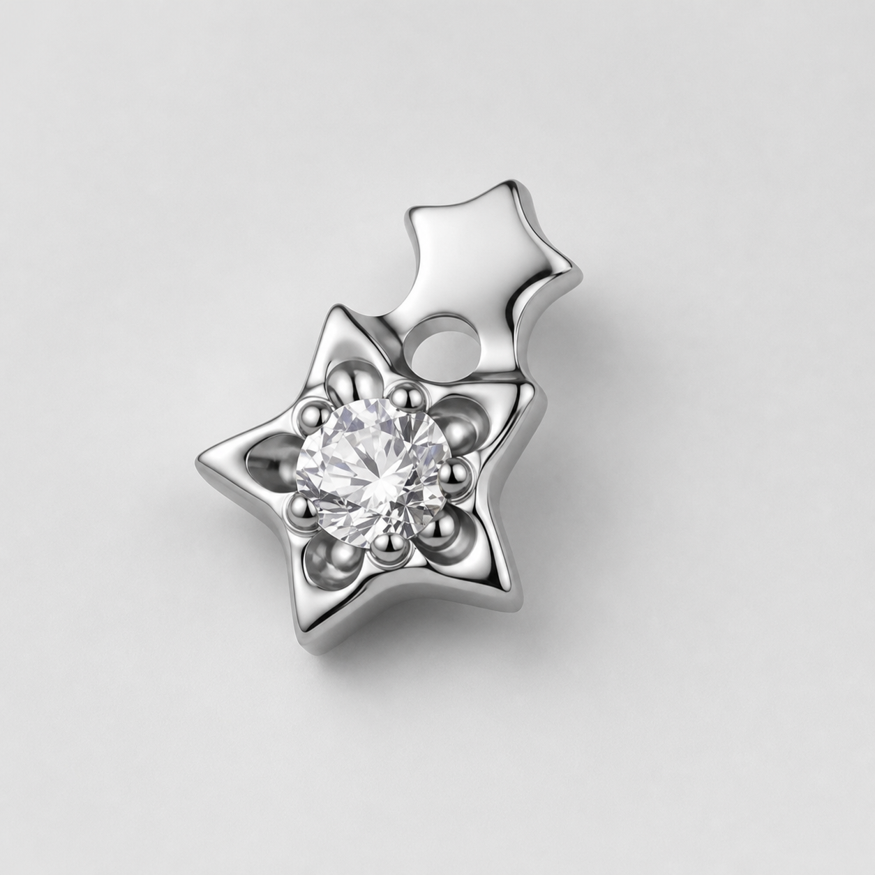 Clear CZ ASTM F136 Titanium Flat Back - Silver, Threadless, 16G, 1.2 x 6+4 mm — product detail views (P-FB-0121-S01)