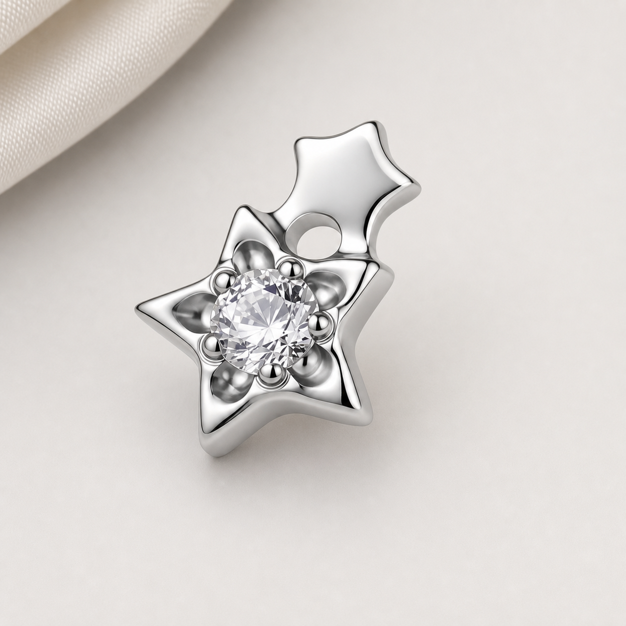 Clear CZ ASTM F136 Titanium Flat Back - Silver, Threadless, 16G, 1.2 x 6+4 mm — styled flat lay (P-FB-0121-S01)