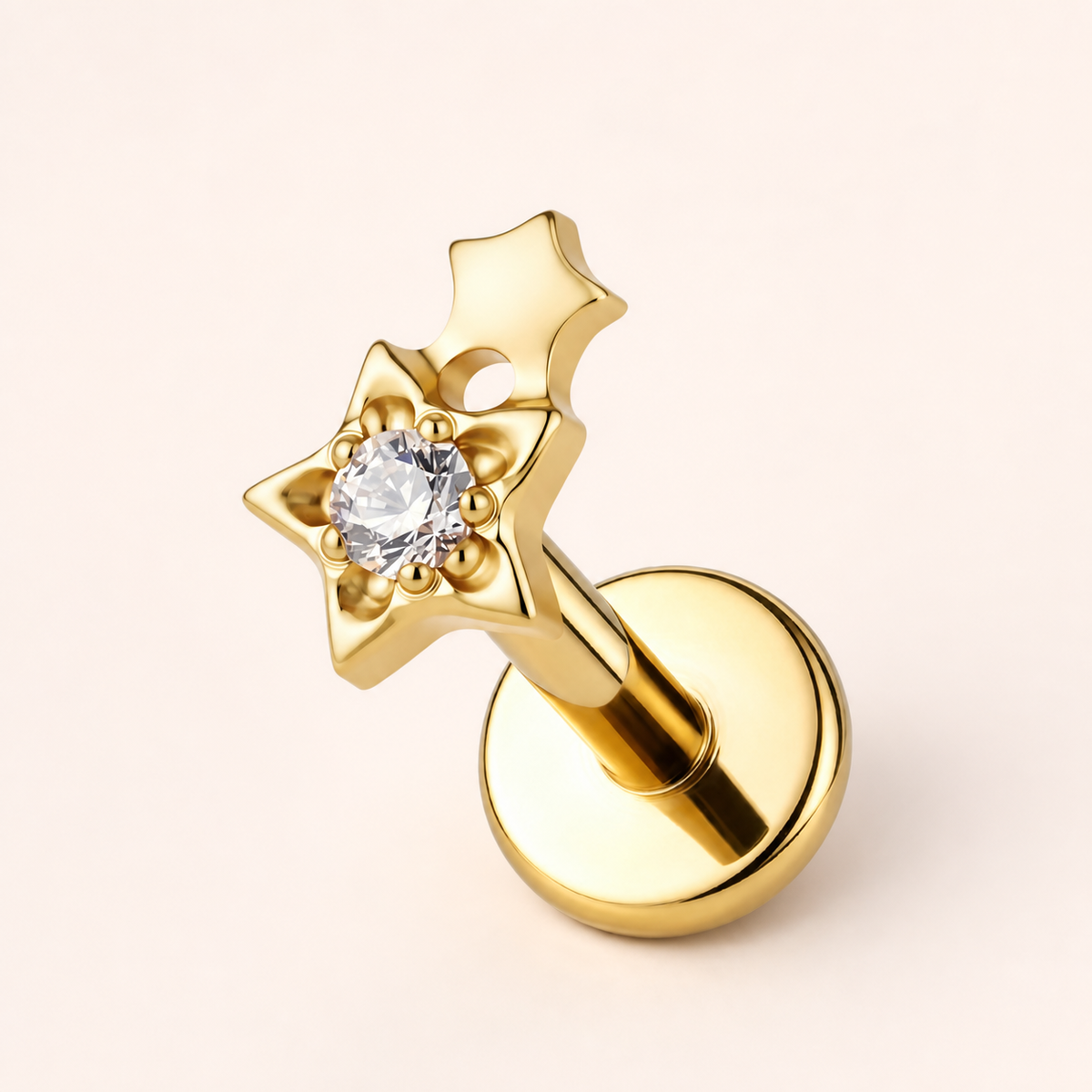 Clear CZ ASTM F136 Titanium Flat Back - Gold, Threadless, 16G, 1.2 x 6+4 mm — primary product image (P-FB-0122-G01)