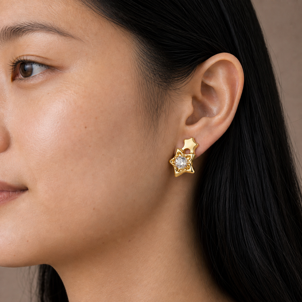 Clear CZ ASTM F136 Titanium Flat Back - Gold, Threadless, 16G, 1.2 x 6+4 mm — wearing view six (P-FB-0122-G01)