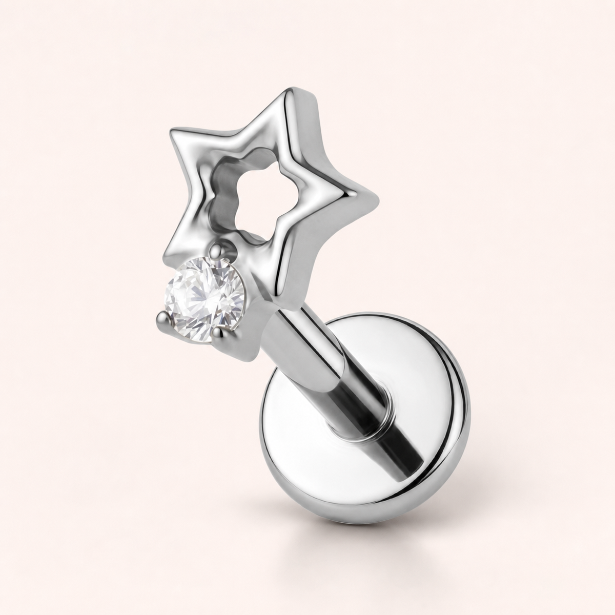 Clear CZ ASTM F136 Titanium Flat Back - Silver, Threadless, 16G, 1.2 x 6+4 mm — primary product image (P-FB-0123-S01)