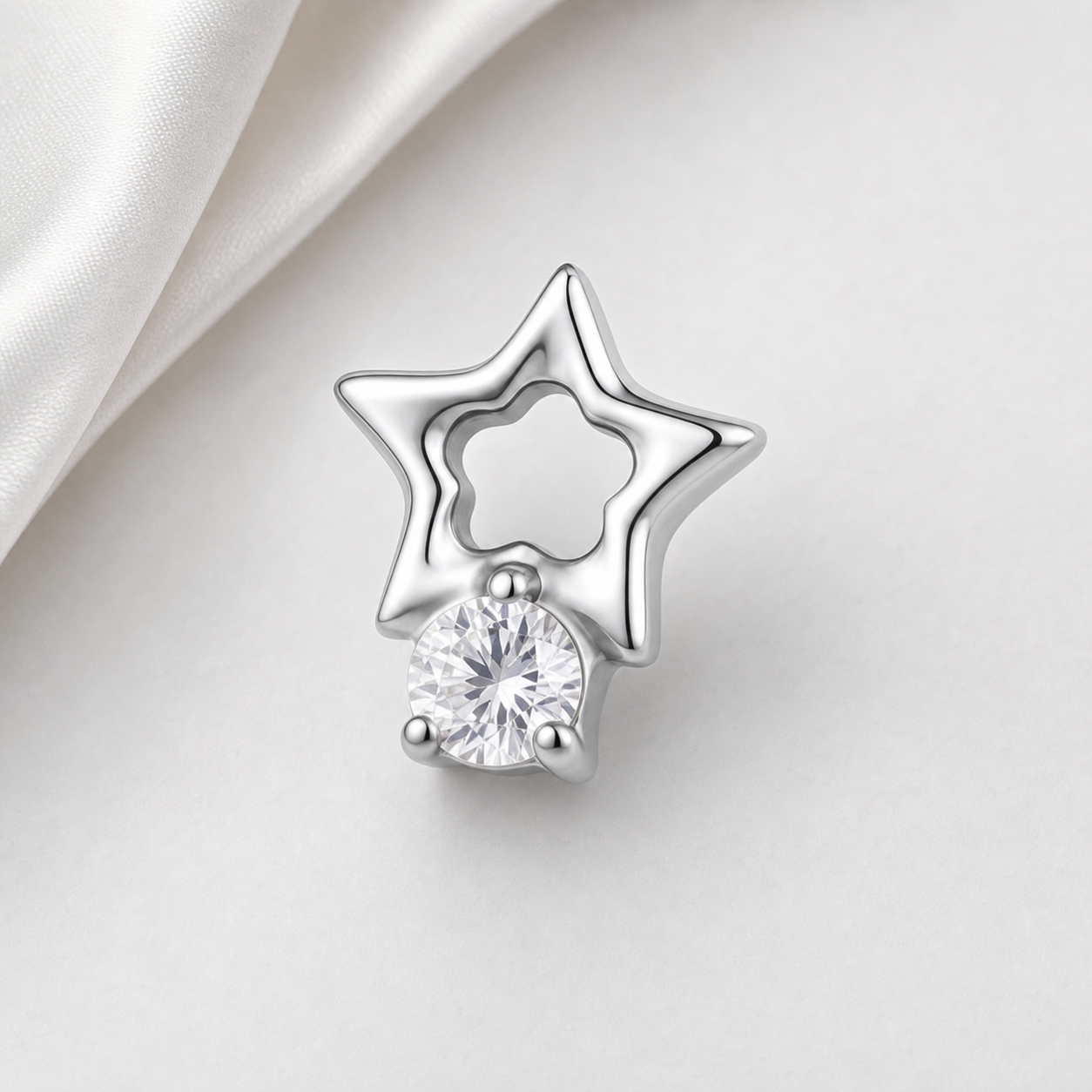 Clear CZ ASTM F136 Titanium Flat Back - Silver, Threadless, 16G, 1.2 x 6+4 mm — styled flat lay (P-FB-0123-S01)