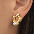 Clear CZ ASTM F136 Titanium Flat Back - Gold, Threadless, 16G, 1.2 x 6+4 mm — wearing view four (P-FB-0124-G01)