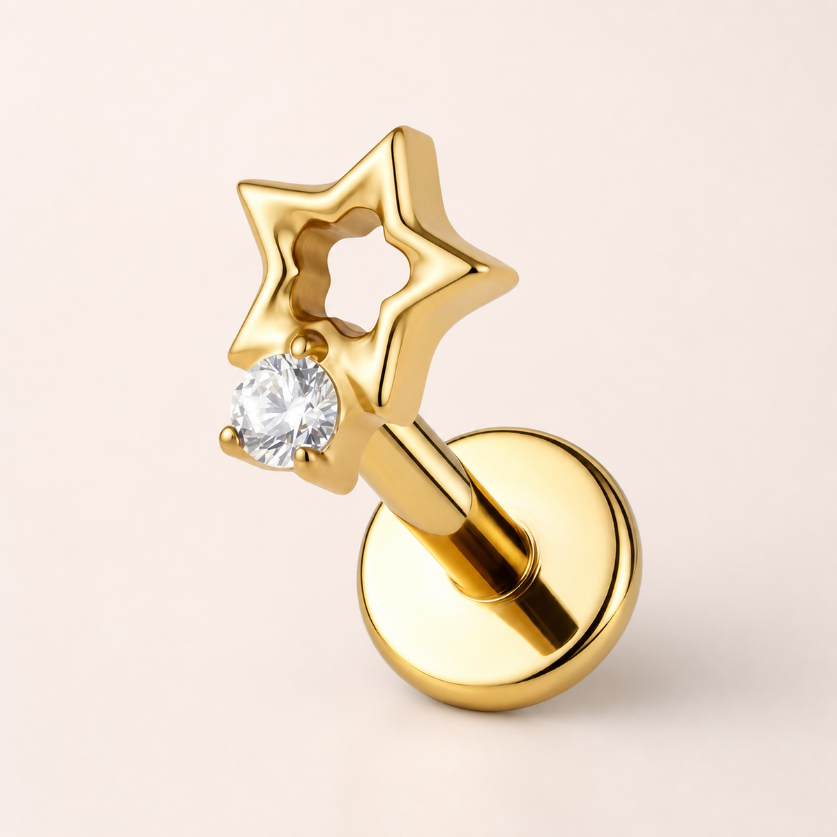 Clear CZ ASTM F136 Titanium Flat Back - Gold, Threadless, 16G, 1.2 x 6+4 mm — primary product image (P-FB-0124-G01)