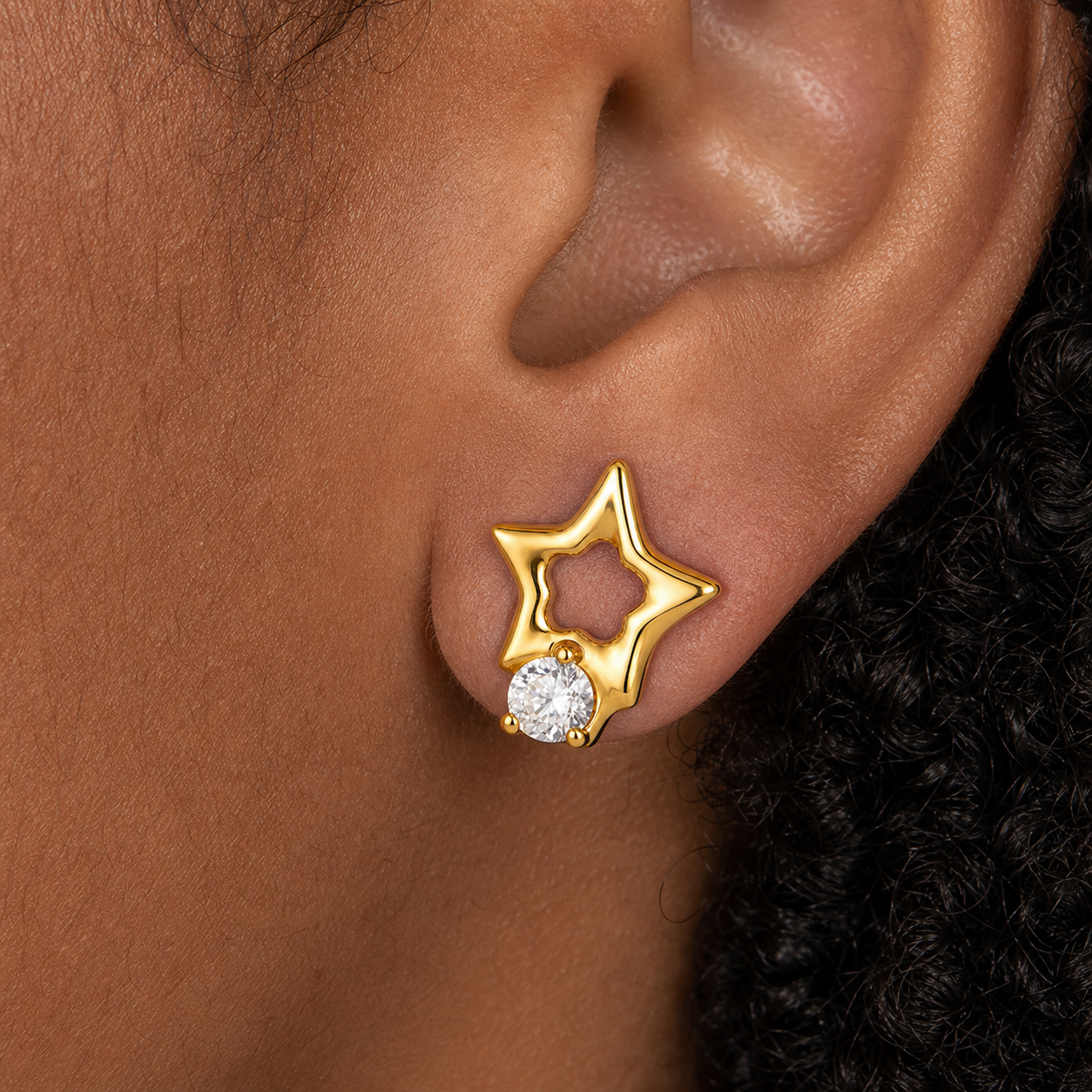 Clear CZ ASTM F136 Titanium Flat Back - Gold, Threadless, 16G, 1.2 x 6+4 mm — wearing view five (P-FB-0124-G01)
