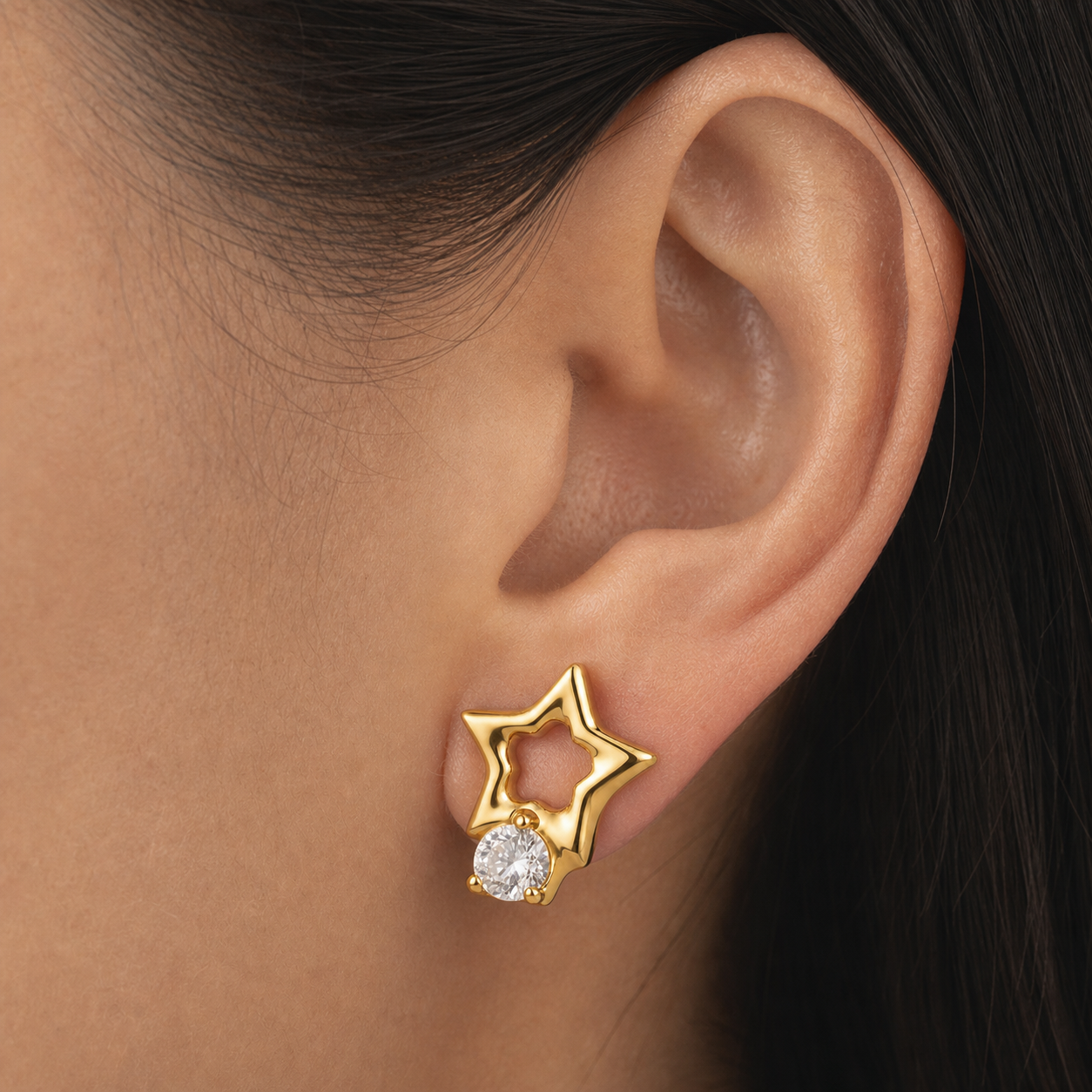 Clear CZ ASTM F136 Titanium Flat Back - Gold, Threadless, 16G, 1.2 x 6+4 mm — wearing view six (P-FB-0124-G01)