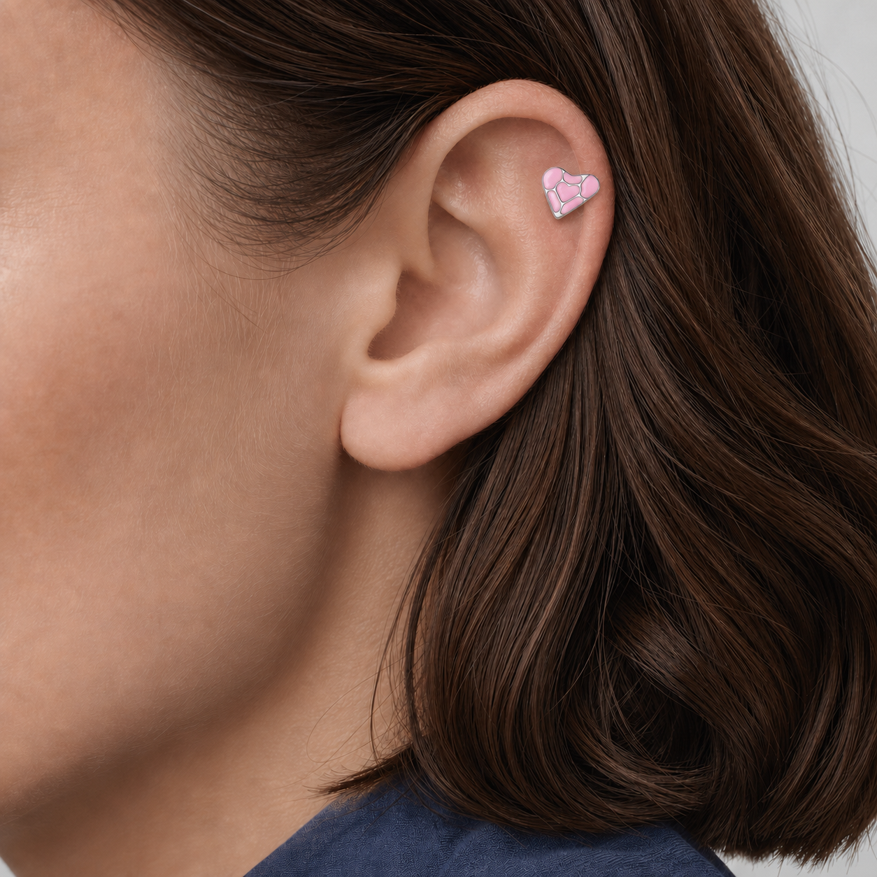 ASTM F136 Titanium Flat Back - Silver, Threadless, 16G, 1.2 x 6+4 mm — wearing view one (P-FB-0125-S01)