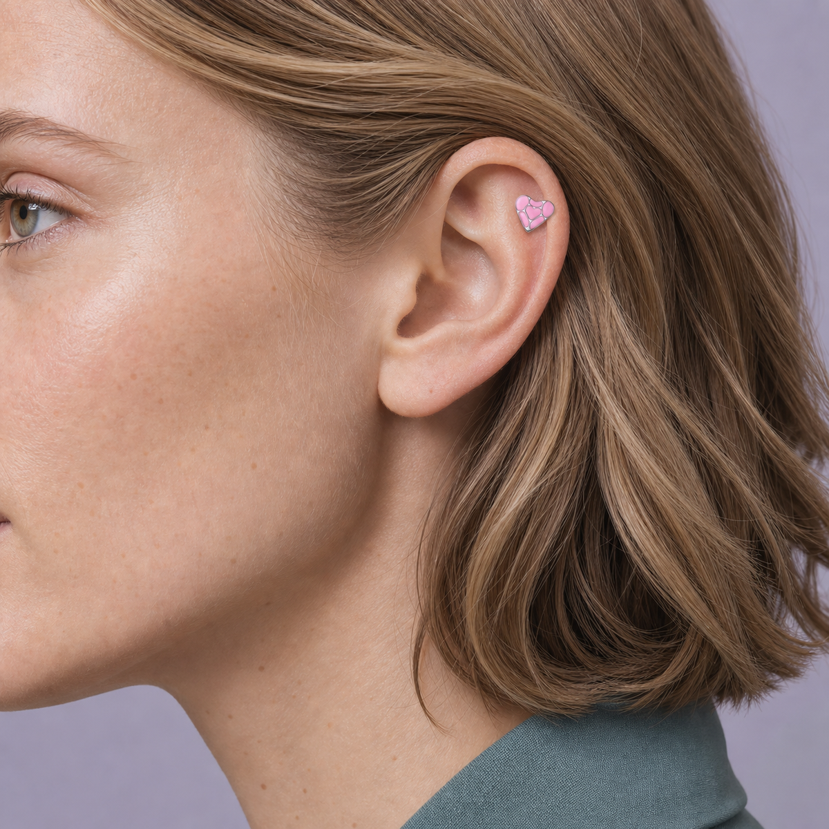 ASTM F136 Titanium Flat Back - Silver, Threadless, 16G, 1.2 x 6+4 mm — wearing view two (P-FB-0125-S01)