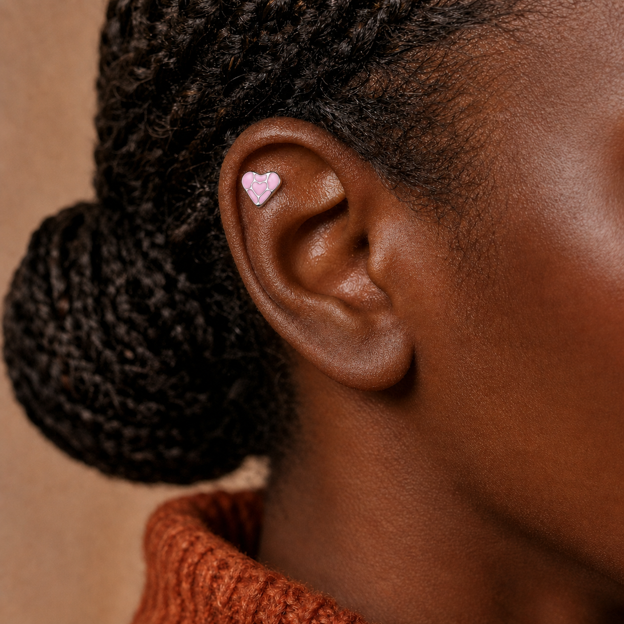 ASTM F136 Titanium Flat Back - Silver, Threadless, 16G, 1.2 x 6+4 mm — wearing view two (P-FB-0125-S01)