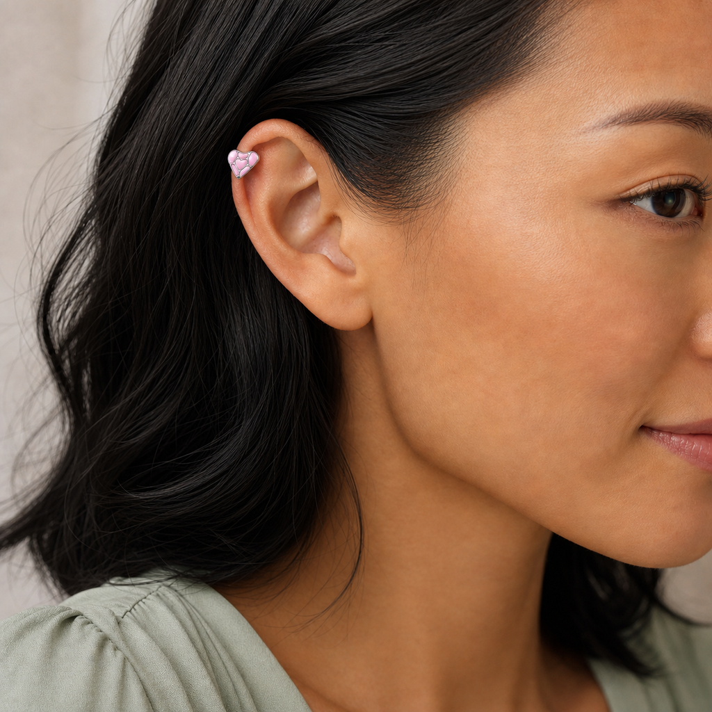ASTM F136 Titanium Flat Back - Silver, Threadless, 16G, 1.2 x 6+4 mm — wearing view three (P-FB-0125-S01)