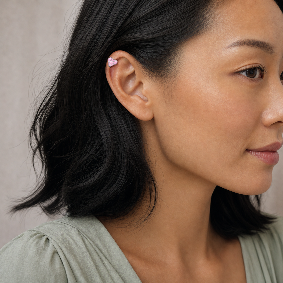 ASTM F136 Titanium Flat Back - Silver, Threadless, 16G, 1.2 x 6+4 mm — wearing view four (P-FB-0125-S01)