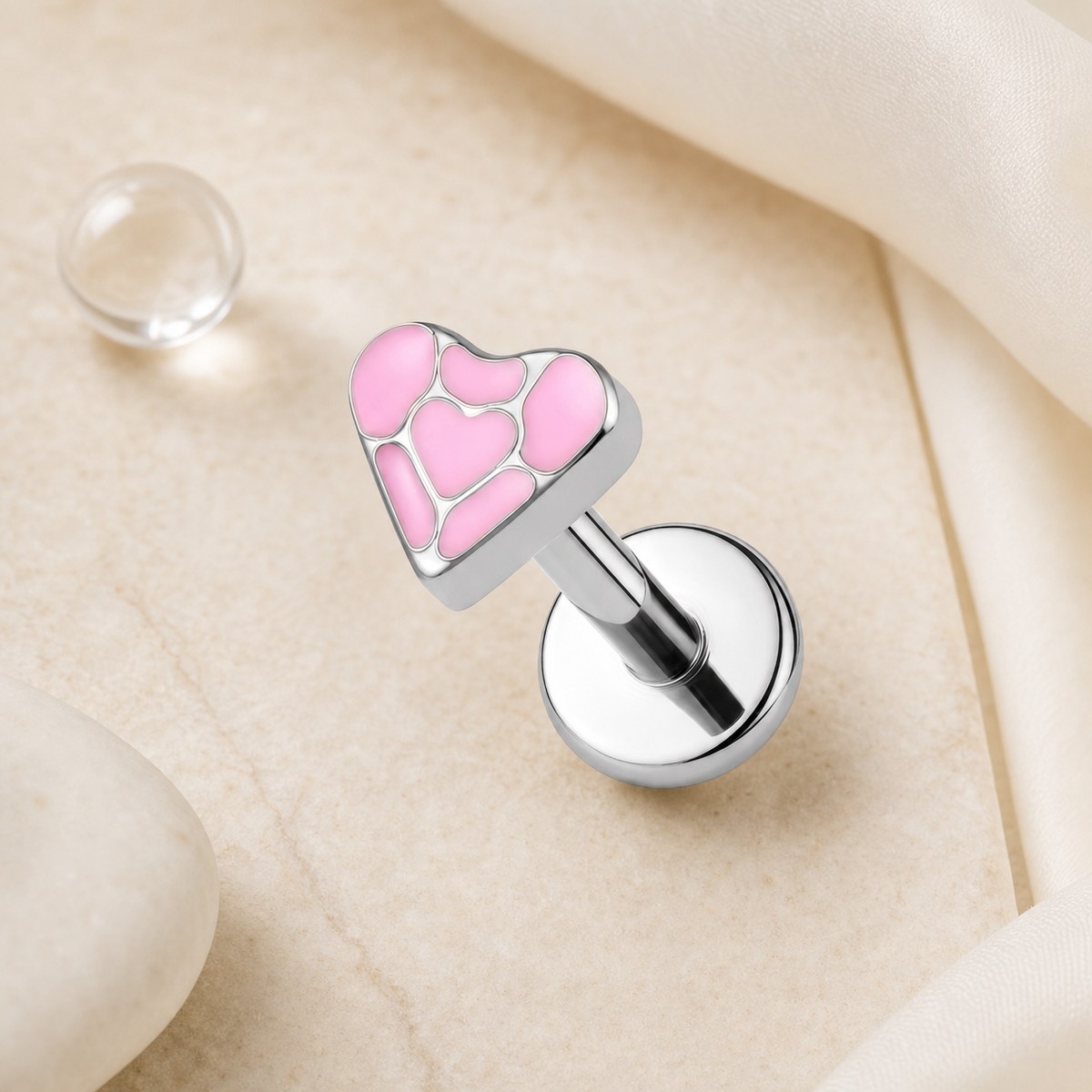 ASTM F136 Titanium Flat Back - Silver, Threadless, 16G, 1.2 x 6+4 mm — styled flat lay (P-FB-0125-S01)