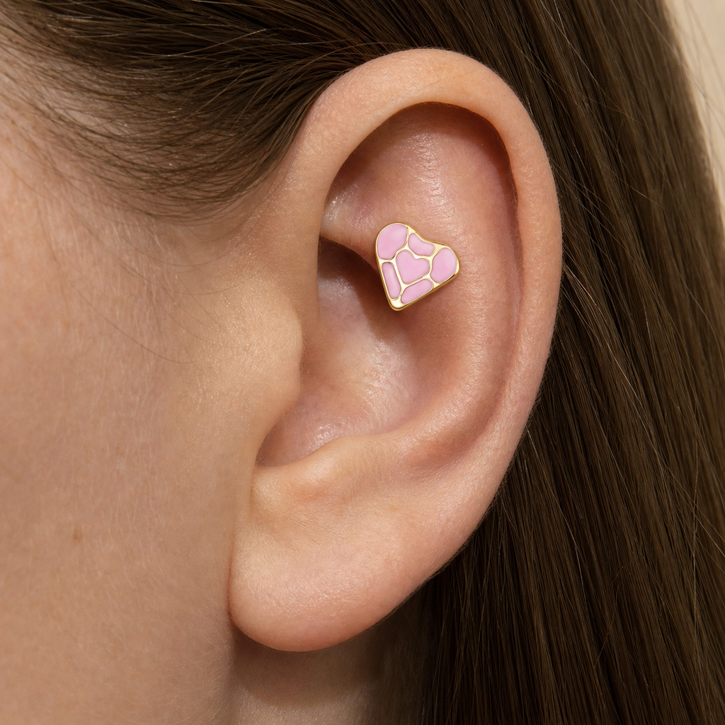ASTM F136 Titanium Flat Back - Gold, Threadless, 16G, 1.2 x 6+4 mm — wearing view four (P-FB-0126-G01)
