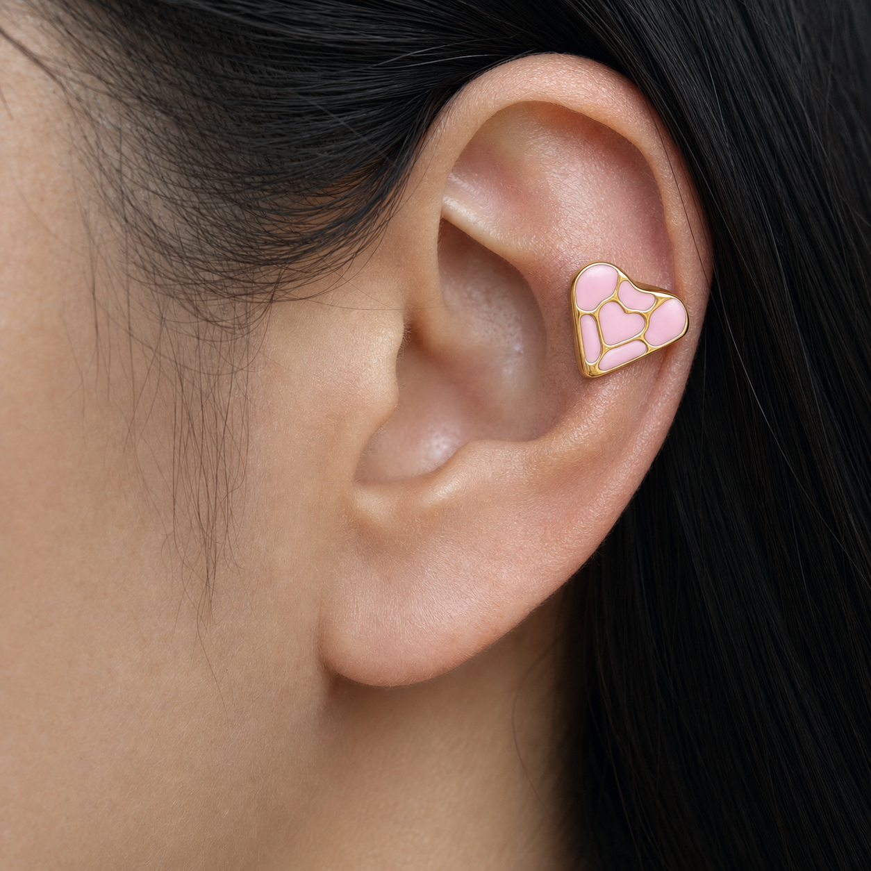 ASTM F136 Titanium Flat Back - Gold, Threadless, 16G, 1.2 x 6+4 mm — wearing view three (P-FB-0126-G01)