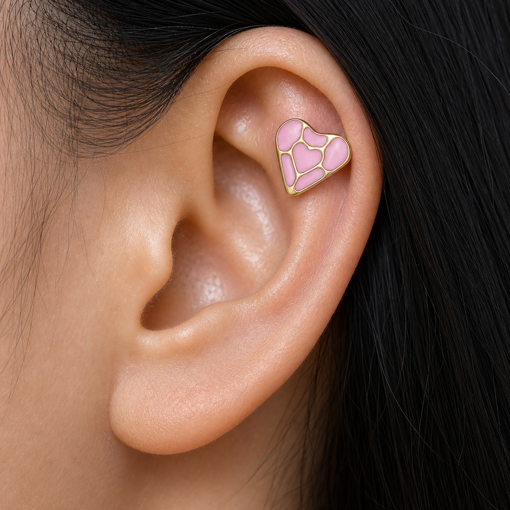 ASTM F136 Titanium Flat Back - Gold, Threadless, 16G, 1.2 x 6+4 mm — wearing view six (P-FB-0126-G01)