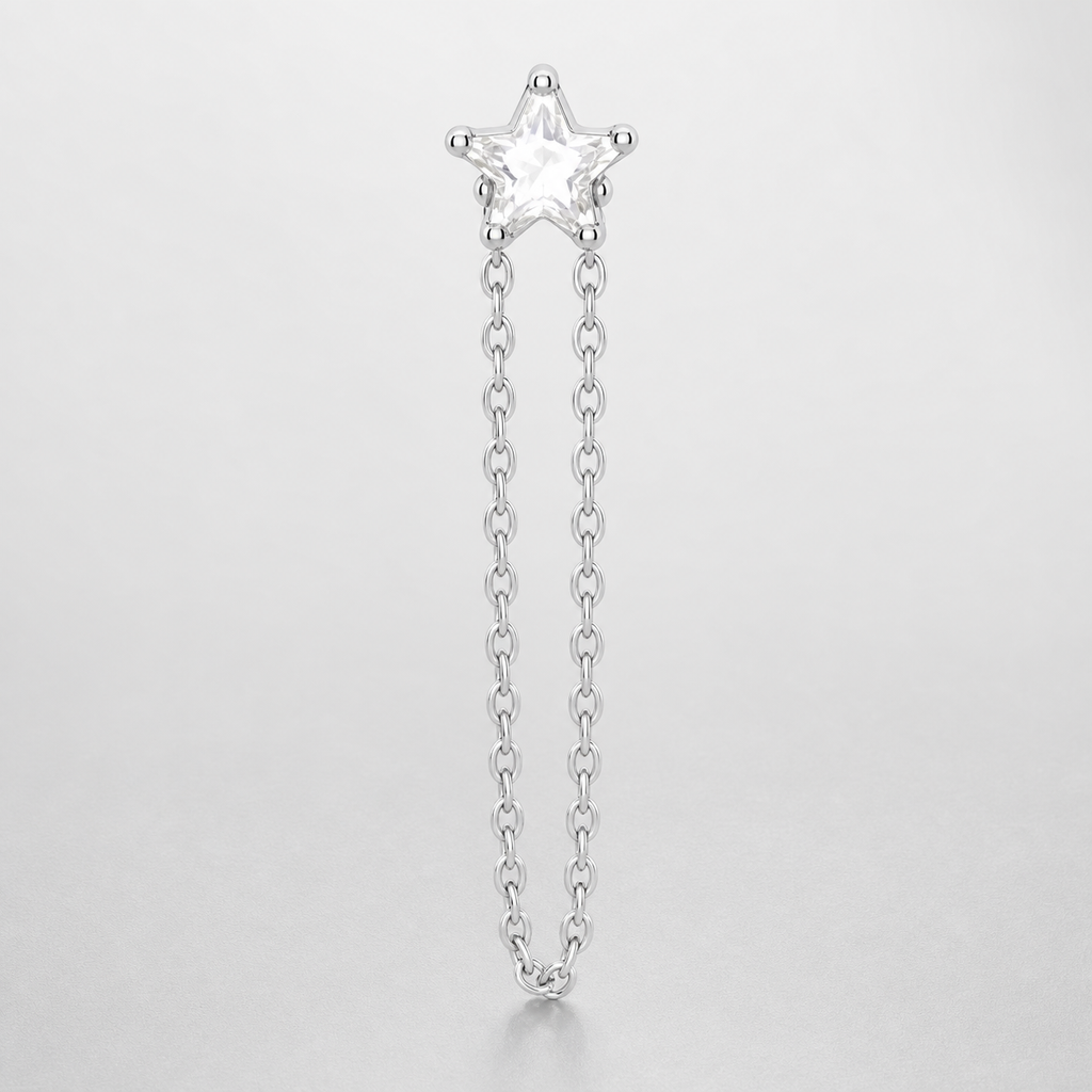 Clear CZ ASTM F136 Titanium Flat Back - Silver, Threadless, 18G, 1.0 x 6+4 mm — primary product image (P-FB-0127-S01)