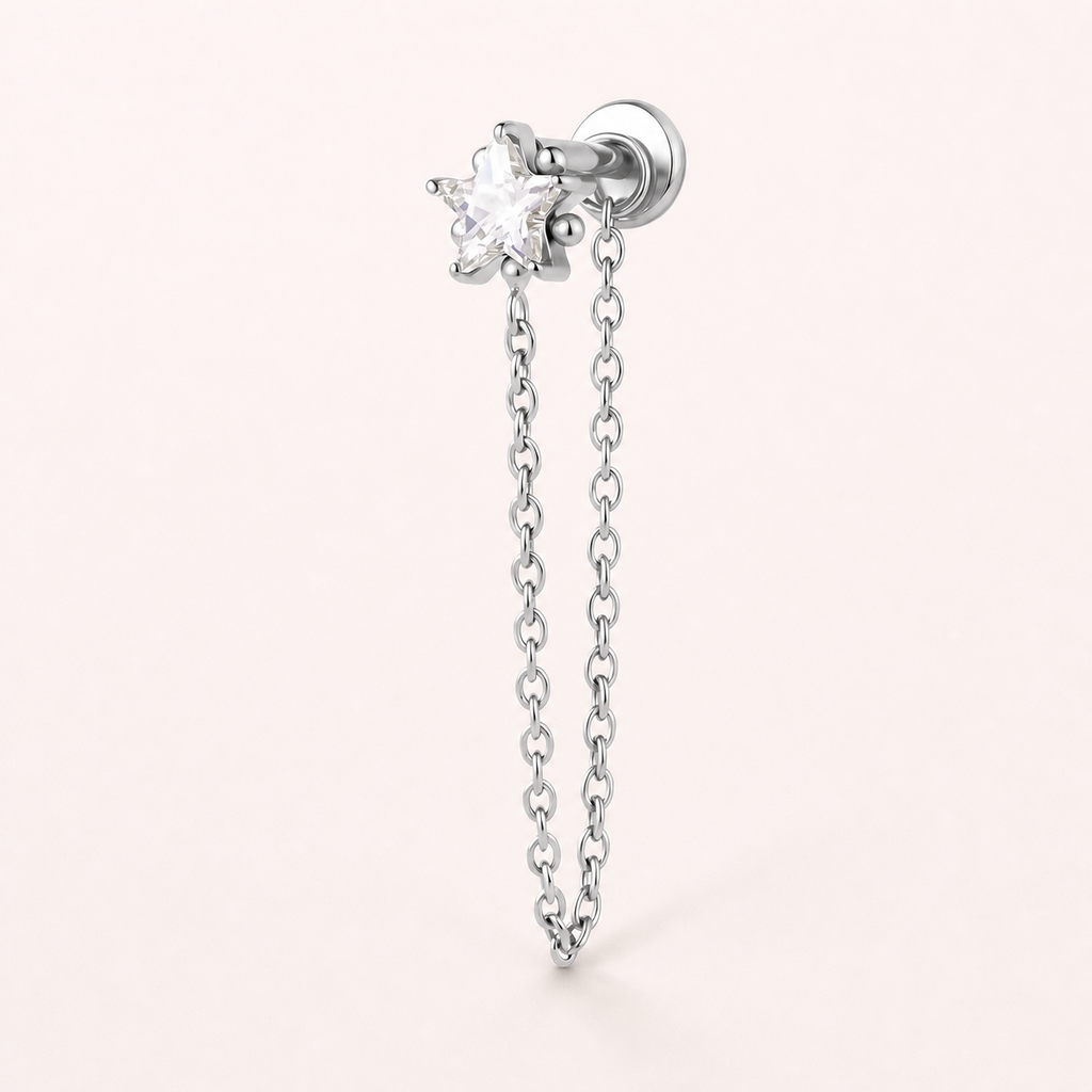 Clear CZ ASTM F136 Titanium Flat Back - Silver, Threadless, 18G, 1.0 x 6+4 mm — primary product image (P-FB-0127-S01)