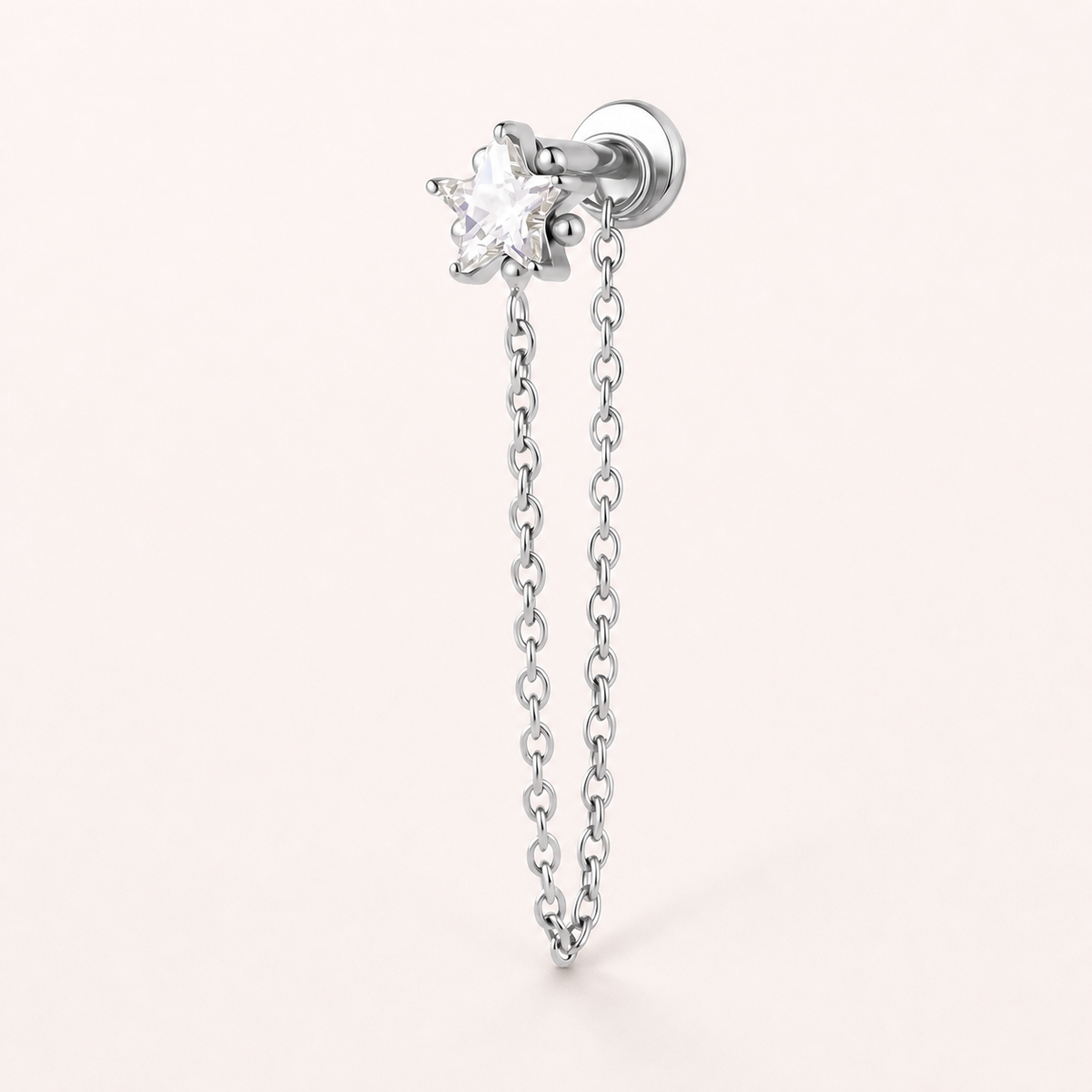 Clear CZ ASTM F136 Titanium Flat Back - Silver, Threadless, 18G, 1.0 x 6+4 mm — primary product image (P-FB-0127-S01)