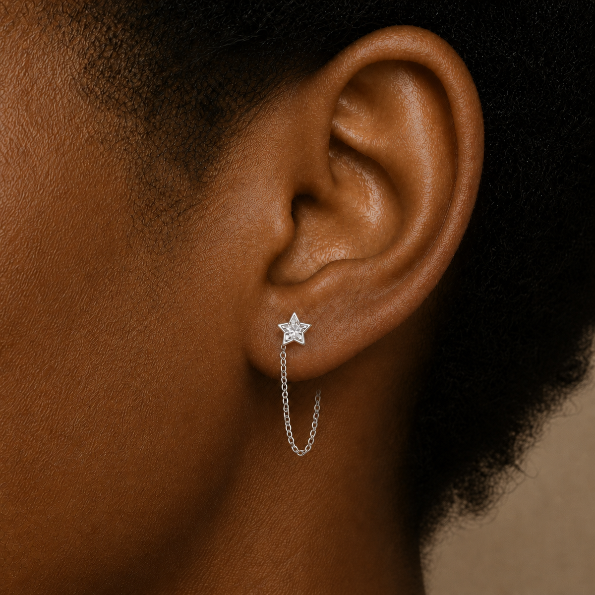 Clear CZ ASTM F136 Titanium Flat Back - Silver, Threadless, 18G, 1.0 x 6+4 mm — wearing view three (P-FB-0127-S01)
